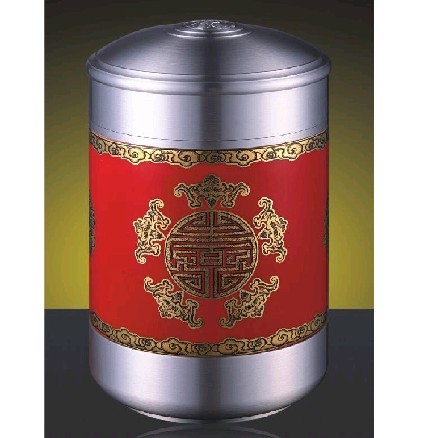 节日礼品:五福临门 锡制陶瓷茶叶罐