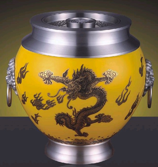 步步高升 锡制陶瓷茶叶罐