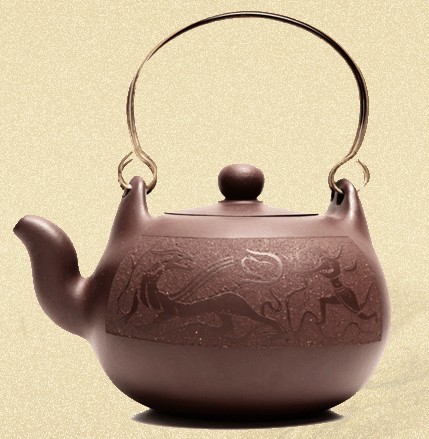 暖玉提梁紫砂茶壶