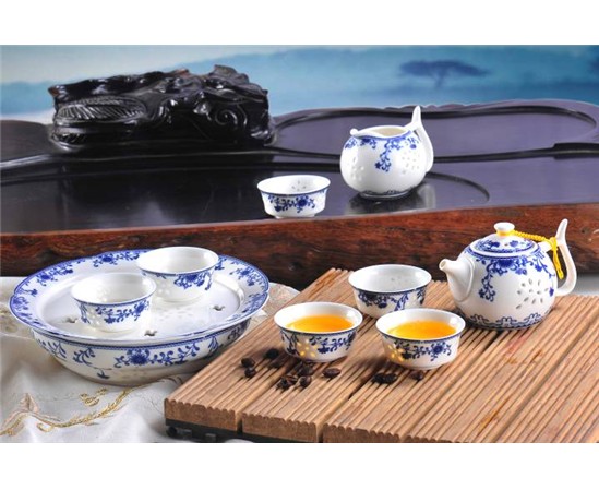 青花玲珑瓷茶具带茶洗
